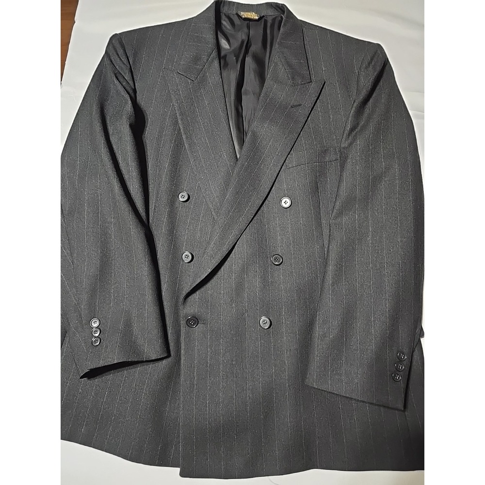 Vtg USA Nino Cerutti Double 44R Black Stripe Men Wool Blazer Jacket Sport Coat